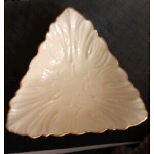 LENOX Triad Woodland Collection Triangle Candy Dish Bowl Acanthus Leaf 24k Gold